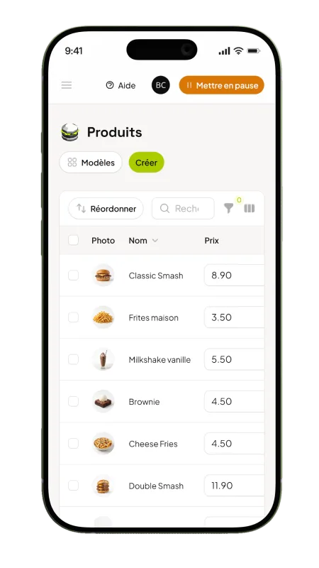 Catalogue de produits g&eacute;n&eacute;r&eacute; par l'IA &agrave; partir d'une photo du menu