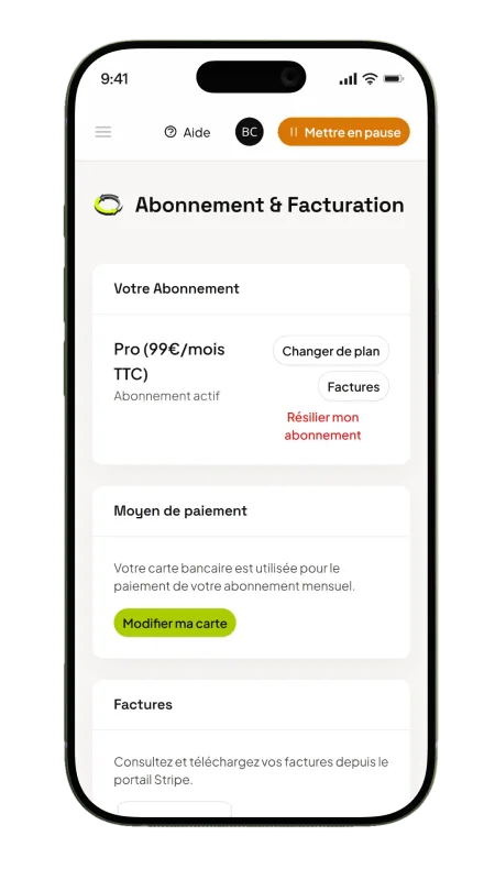 Connexion du compte : renseignement des informations et souscription