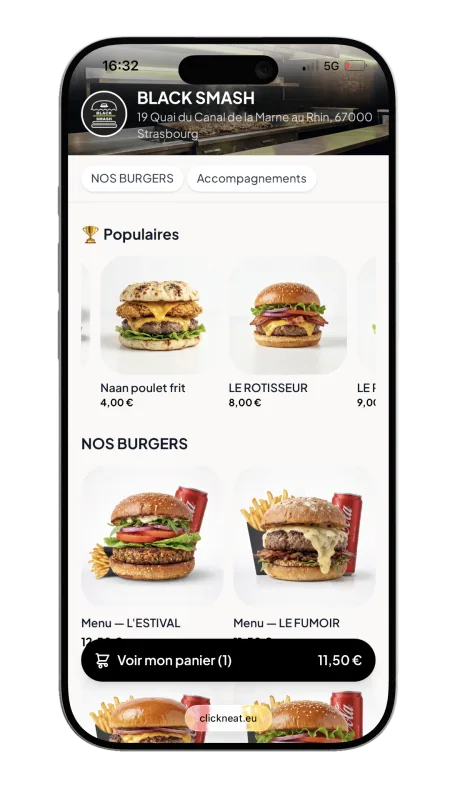 Page de commande en ligne, personnalis&eacute;e &agrave; l'image du restaurant