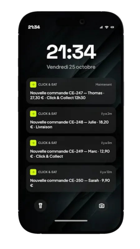 Premi&egrave;res commandes entrantes dans l'espace resto